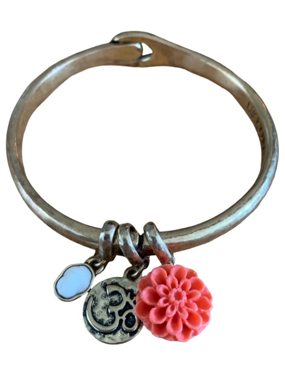 Lucky Brand Gold Tone Buddha and Lotus Flower Charm Hinge Bangle Bracelet